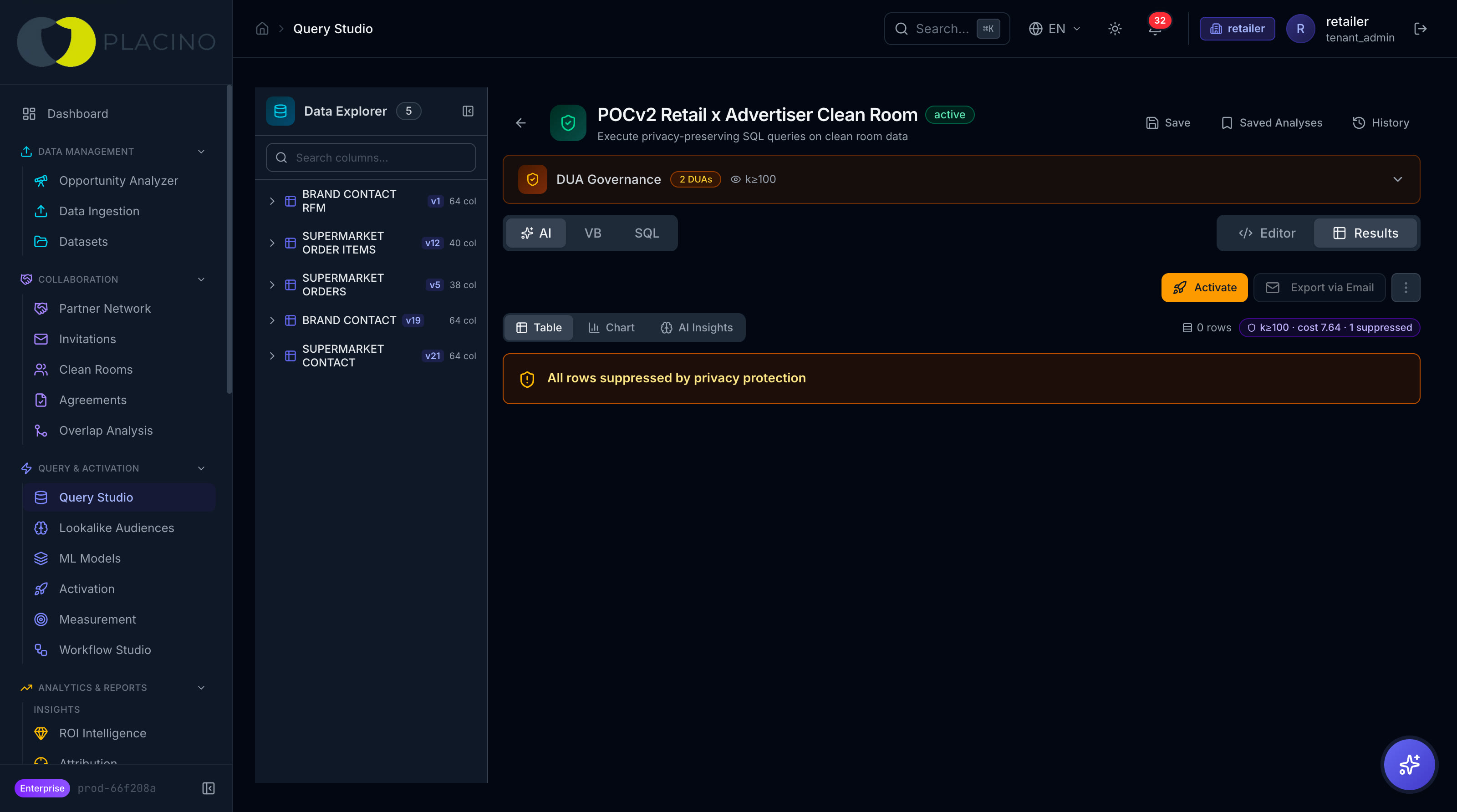 Placino screen: Automatic suppression