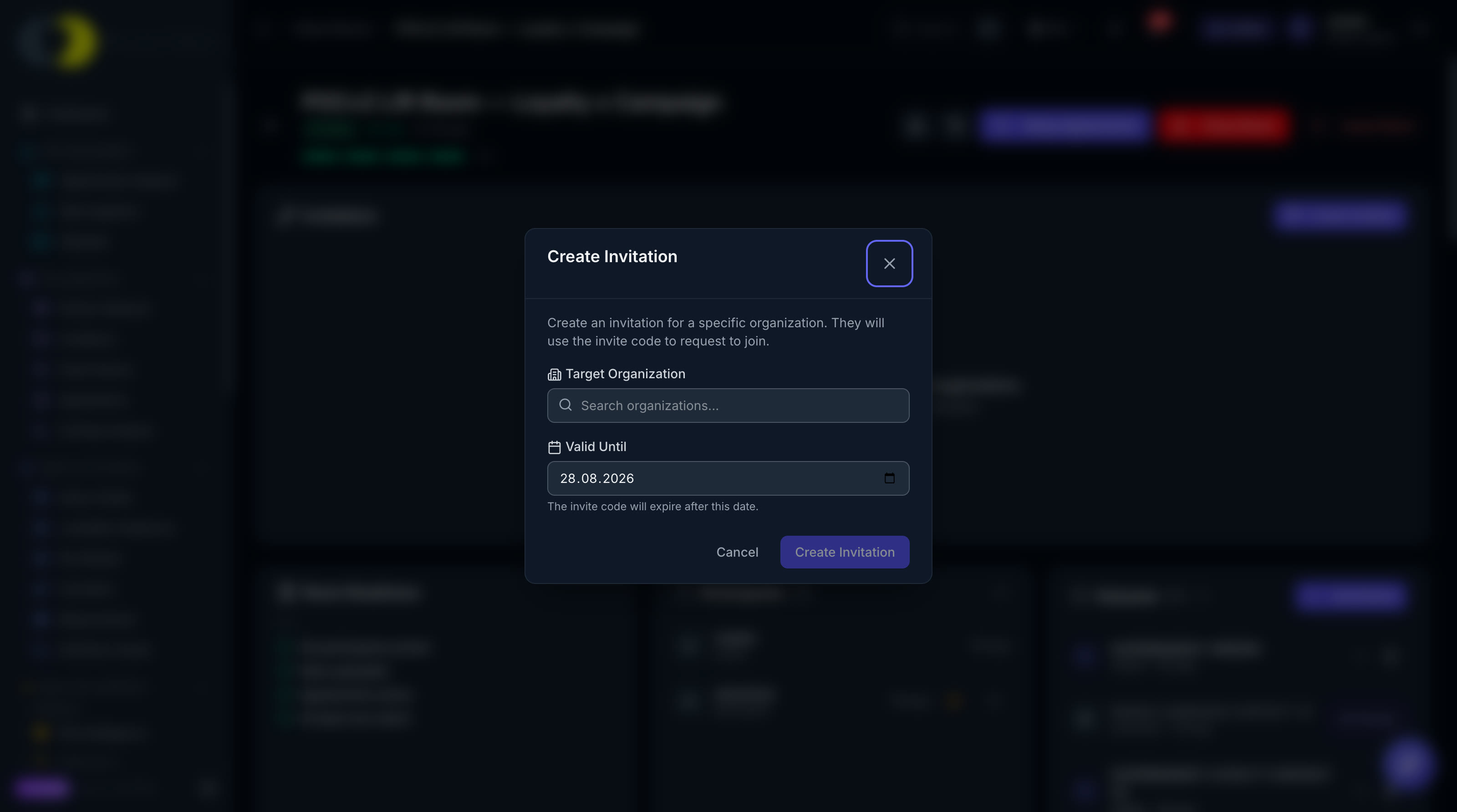 Placino screen: Invite a partner